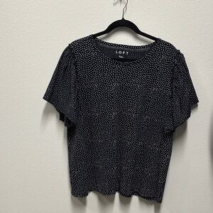 LOFT  Navy Blue shirt with White Polka Dot Linen Women's Top - Large